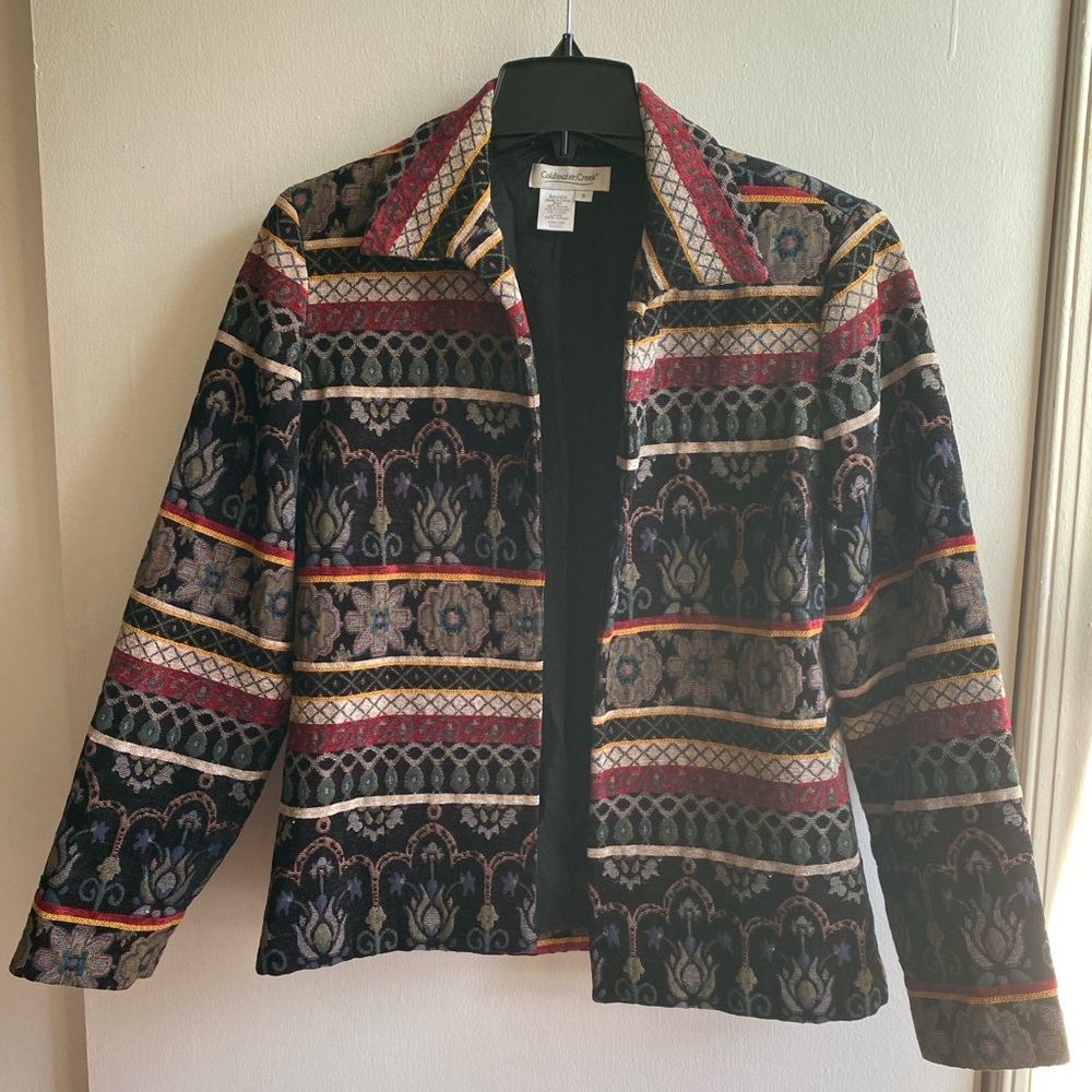 Tapestry Jacket Blazer Coat Patchwork Pattern Coldwater Creek XS S M 2 4 6 8 EUC